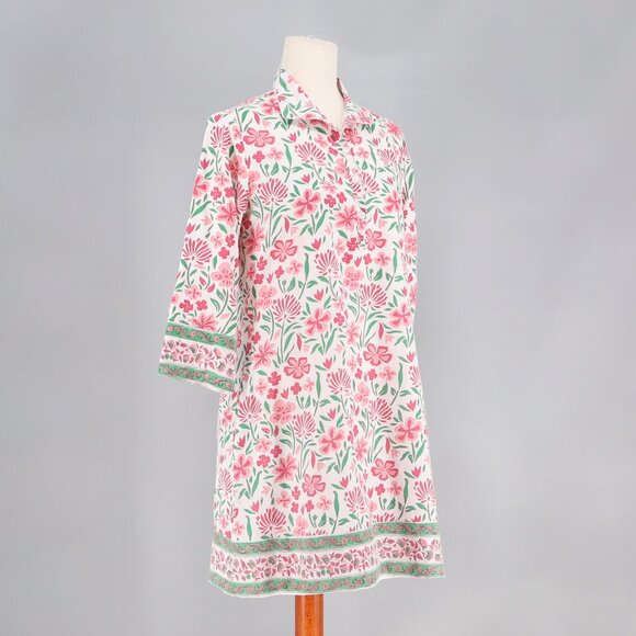 VICTORIA DUNN Cotton Floral Shirt Dress Pink & Green Size S - Picture 2 of 7
